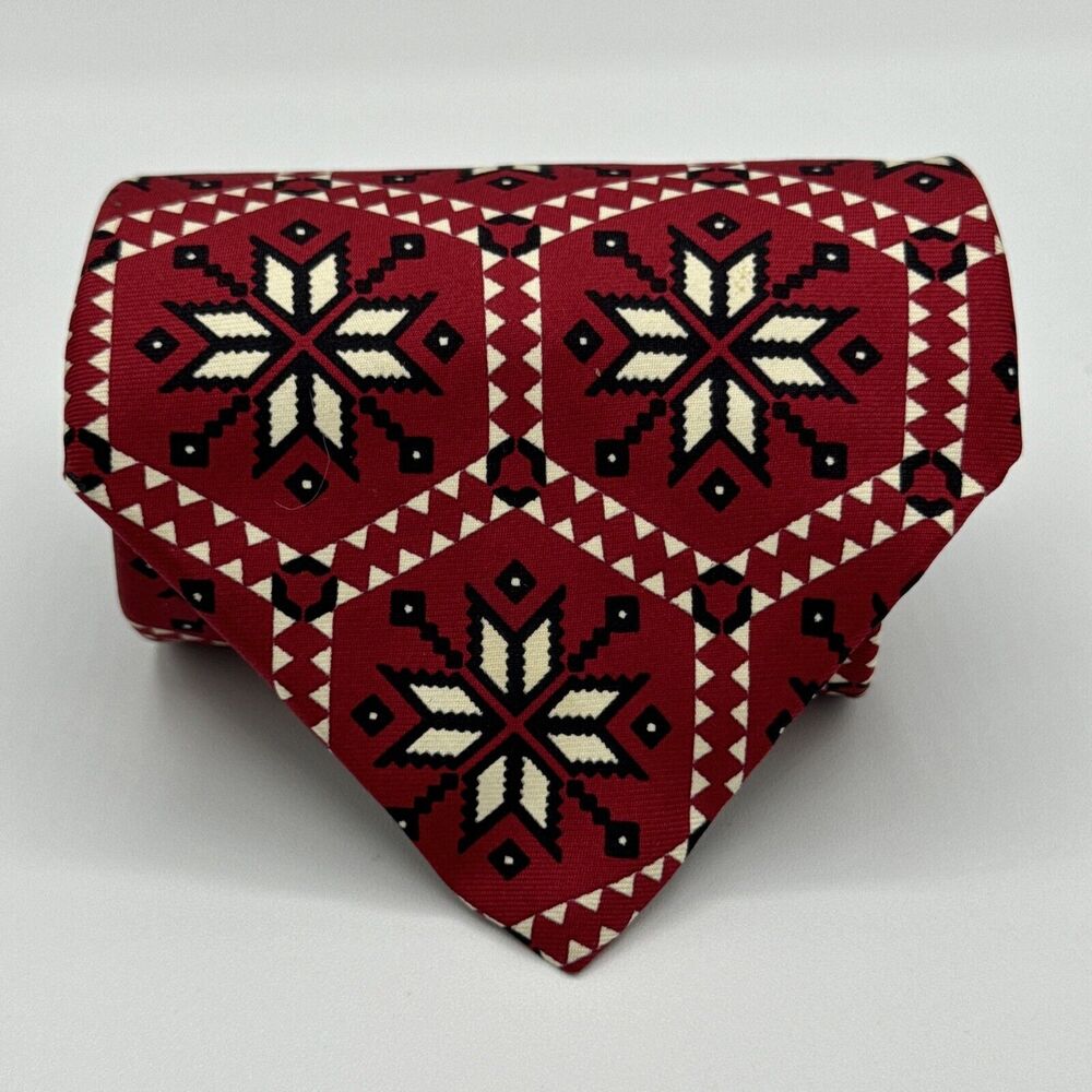 Tommy Hilfiger Tie Necktie Red Black and White Silk 57" x 4" Made in USA